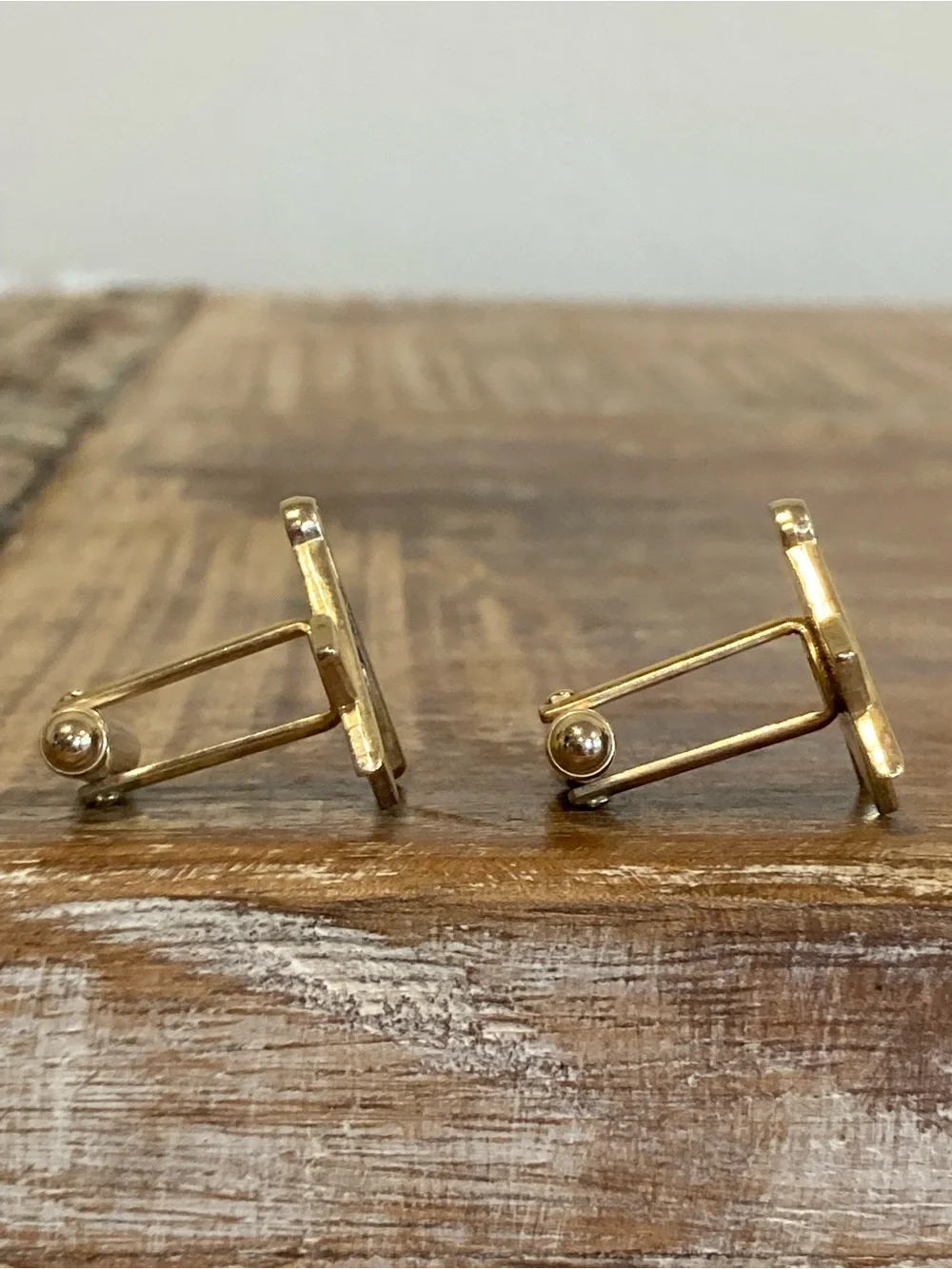 Vintage Masonic Square & Compass Cufflinks with Blue Enamel Gold Tone